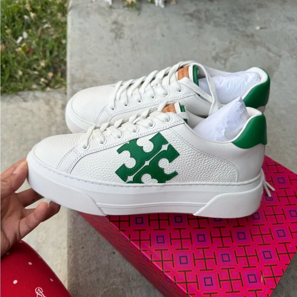 Tory Burch White and Green Sneakers